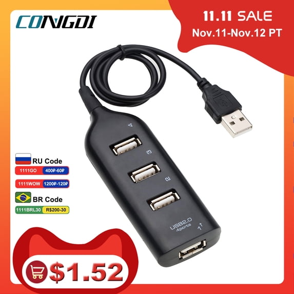 High Speed Usb Hub, 4 Port Splitter, Usb Adapter Mini Hub Socket for PC Laptop Notebook