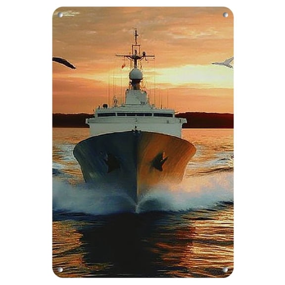 High-Speed Warship Iron Wall Art - 8x12" Rectangular Metal Sign for Home, Bar, Cafe & Garage Decor