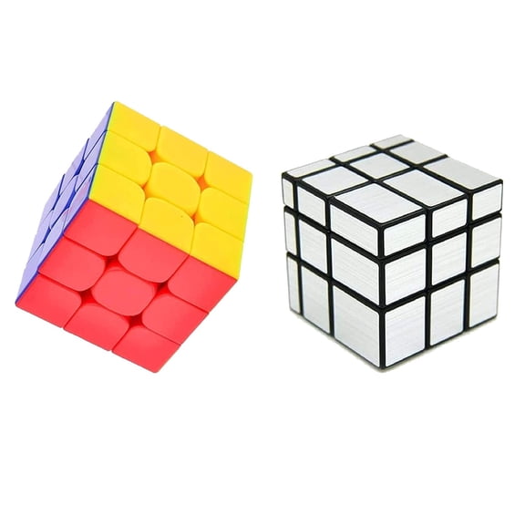 High Stability Stickerless - 3x3x3 Speed Cube (Combo (3x3x3 & Silver Mirror Cube))