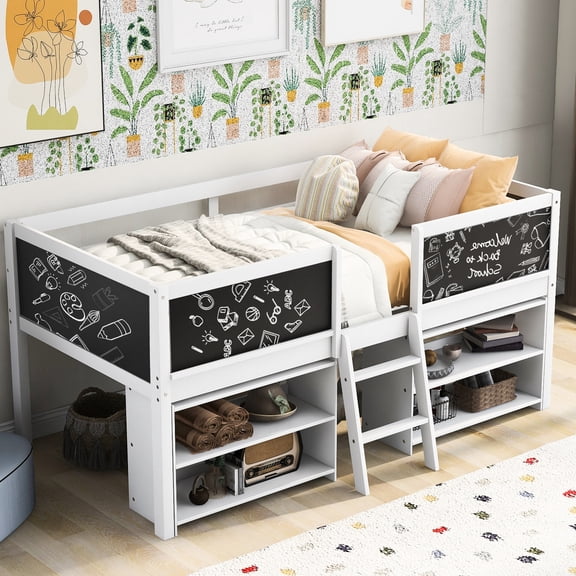 High - Stability Twin Loft Bed - Bed with Movable Shelves for Bedroom Durability