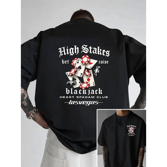 High Stakes Blackjack Poker Chips Design for Men Short Sleeve Graphic T-Shirt
