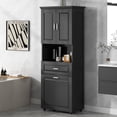 thumbnail image 1 of High Storage Cabinet with Built-in 4-Compartment Storage Shelf, Bathroom Cabinet with Removable Laundry Hamper, Door and Drawer, Cabinet with Storage for Bathroom, Black, 1 of 7