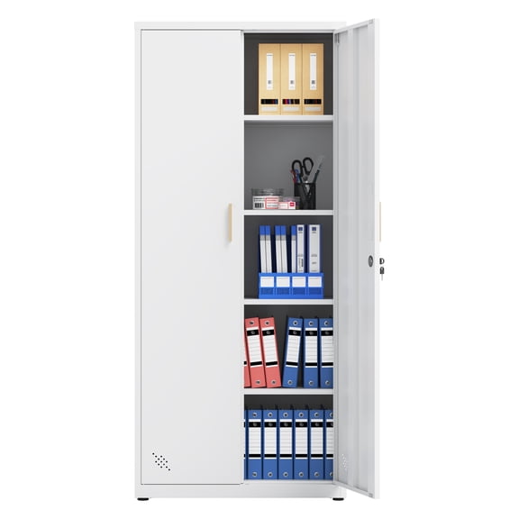 High Storage Cabinet with 2 Doors and 4 Partitions to Separate 5 Storage Spaces, Home/ Office