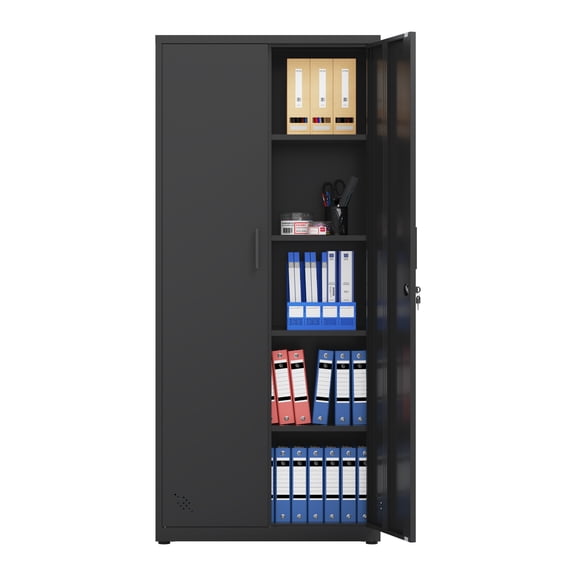 High Storage Cabinet with 2 Doors and 4 Partitions to Separate 5 Storage Spaces, Home/ Office