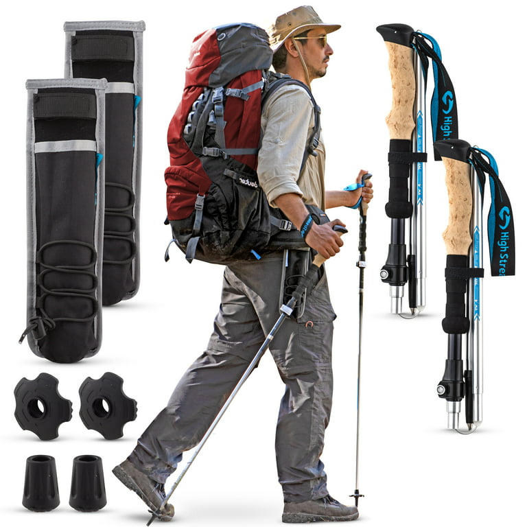 High Stream Gear Foldable Hiking Poles 2 Sticks for Walking and Trekking  with Pouches 