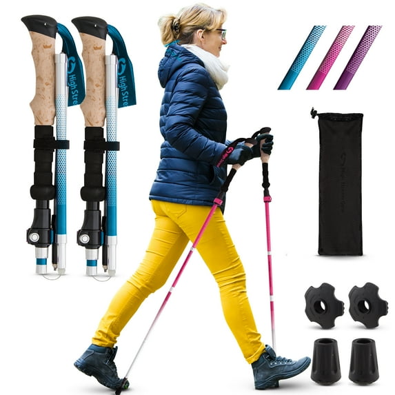 High Stream Gear Women's Collapsible Walking Sticks, 2 Lightweight Foldable Hiking & Trekking Poles, Adjustable Quick Lock Folding Backpacking Poles with Accessories (Blue)
