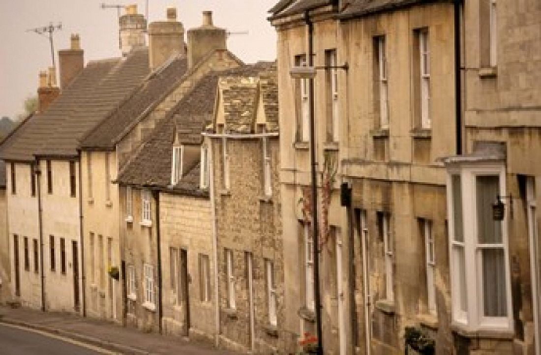 High Street Buildings Cotswold Village Gloucestershire England Canvas Art - Walter Bibikow DanitaDelimont (36 x 23)