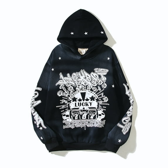 High Street Full Print Baggy Sweatshirts Ropa Hombre Streetwear Mens Hooded Hoodies Pullover Loose Oversized Sudaderas (black,Asian XXL)