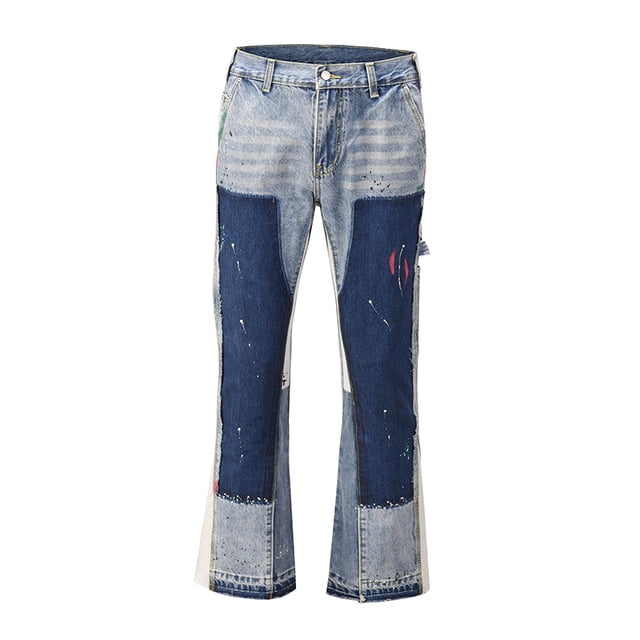 Casual Patchwork Ripped Pocket Zipper Straight Denim Jeans Casual Patchwork Ripped Pocket Zipper Straight Denim Jeans