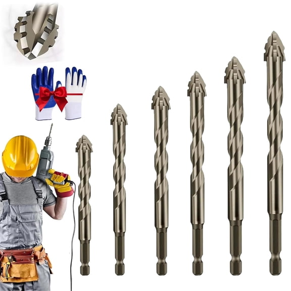 High-Strength 4-Flute Serrated Eccentric Drill Bit, High Hardness Carbide Masonry Drill Bit Set, Multi Material Spiral Drill Bits Set for Concrete, Tile, Brick, Glass, Wood, and Plastic (Set C)