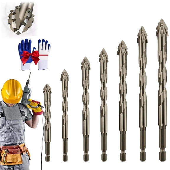 High-Strength 4-Flute Serrated Eccentric Drill Bit, High Hardness Carbide Masonry Drill Bit Set, Multi Material Spiral Drill Bits Set for Concrete, Tile, Brick, Glass, Wood, and Plastic (Set D)