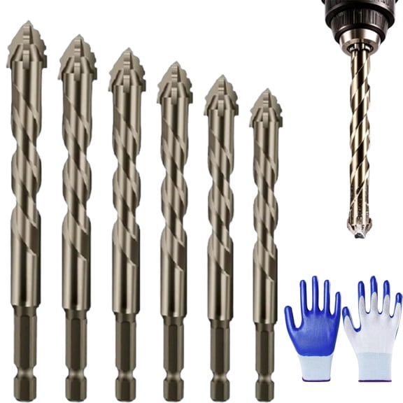 High-Strength 4-Flute Serrated Eccentric Drill Bit Kit, Four-Flute Sawtooth Eccentric Drill Bit Set - Multifunction Magnetic High Hardness Eccentric Twist Drill Bits Set for Concre(6+7+8+10+12)