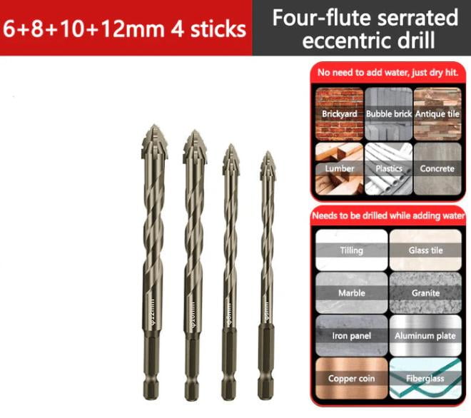 ชุดดอกสว่านเจาะปูน FEWELL แบบฟันเลื่อย 10 ชิ้น - สำหรับคอนกรีต กระเบื้อง กระจก อิฐ ขนาด 1/8" ถึง 1/2" ก้านหกเหลี่ยม