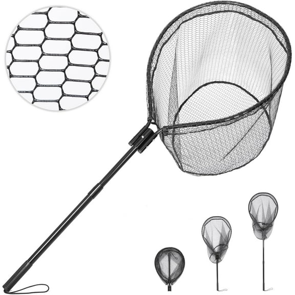 High Strength Large Landing Net - Rubber Fishing Net with Long Telescoping Handle & Soft Rubber Netting, Landing Nets for Fishing, Ideal for Boat, Pier, River Angling