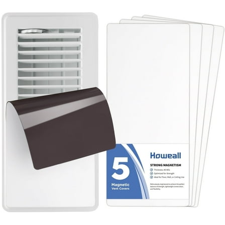 High Strength Magnetic Vent Covers 5-Pack (4.84" x 10.83") - White, for Floor/Wall/Ceiling Steel Registers, Home & RV Use