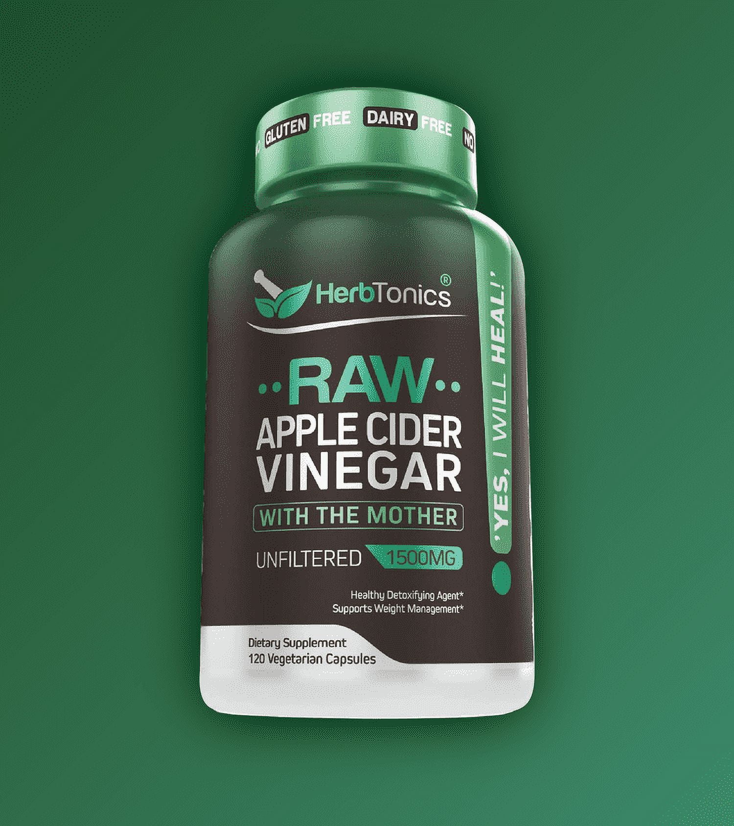 HerbTonics Raw Apple Cider Vinegar Capsules 1500mg - 120 Vegetarian Capsules