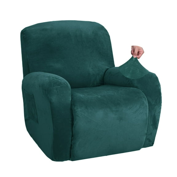 High Stretch 1 2 3 Seater Recliner Chair Cover, Velvet Sofa Slipcover for Reclining Sofa Cats Dogs Furniture Protector Reclining Couch Covers,Washable-Dark green-Chair (4 PCS)