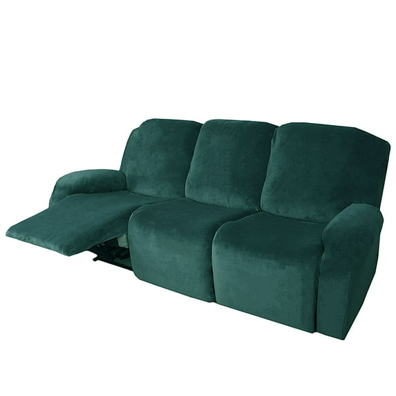 High Stretch 1 2 3 Seater Recliner Chair Cover, Velvet Sofa Slipcover for Reclining Sofa Cats Dogs Furniture Protector Reclining Couch Covers,Washable-Dark green-Sofa (8 PCS)