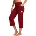 thumbnail image 1 of High Stretch Capri Yoga Pants for Women Soft Wide Leg Pants High Waist Casual Capris with Pockets Wine S, 1 of 6