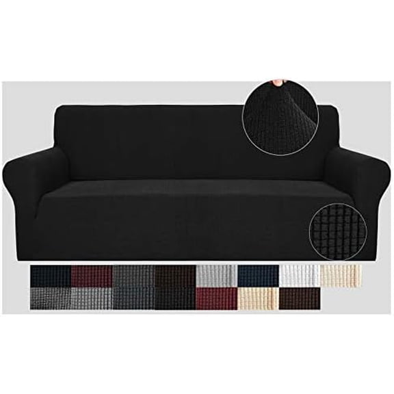 High Stretch Couch Covers for 3 Cushion Couch 1-Piece Extra Large Sofa Covers with Elastic Bottom Anti Slip Elastic Sofa Slipcover Furniture Protector for Pets (XL Sofa, Black)