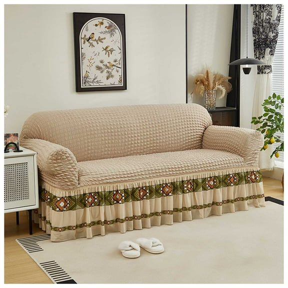 High Stretch Soft Sofa Covers with Skirt, 1 2 3 4 Seats Couch Sofa Cover,Durable Washable Universal Furniture Protector Sofa Slipcover