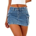 thumbnail image 1 of High Stretchy Cargo Skirt for Women, Mini Skirt Cute Denim Skirt with Pockets, 1 of 6