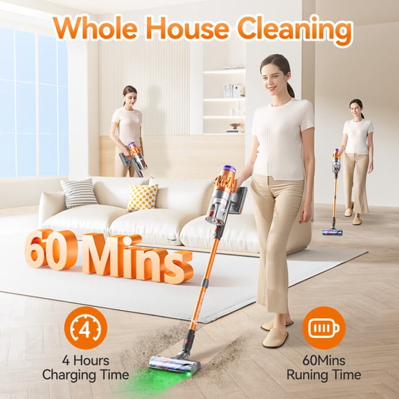 35KPa Cordless Vacuum Cleaner, 3-Speed, LED Brush, Removable Battery for Home, Car, Pet Hair & Hardwood Floors