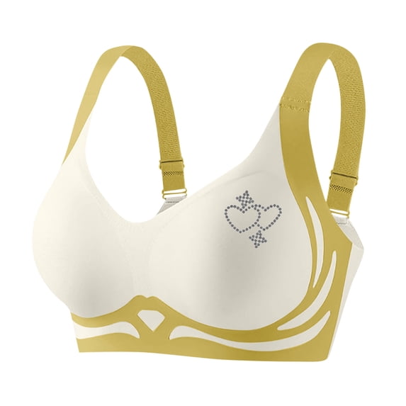 High Support Bras for Women Push up Comfortable No Wire Everyday Bra with Rhinestones Plus Size Wireless Bra (40/90B, Yellow)