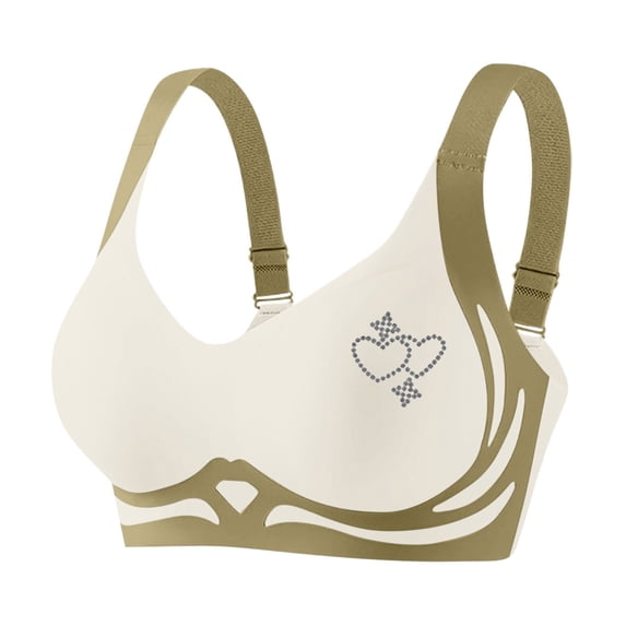 High Support Bras for Women Push up Comfortable No Wire Everyday Bra with Rhinestones Plus Size Wireless Bra (44/100B, Brown)