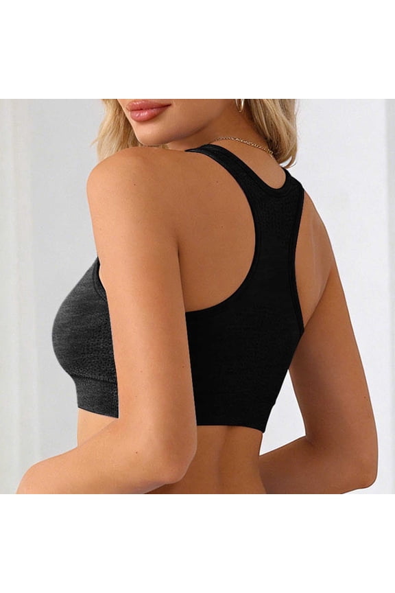 High Support Sports Bra Removable Padding Yoga Tank Top For Running Training Non Comfort, L, Black