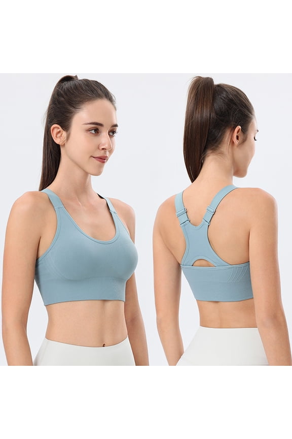 High Supportive Wirefree Performance Bra for Women with Front Adjust Straps Ideal for Yoga Run and Workout—All-Season Comfort and Full Coverage, L, Blue