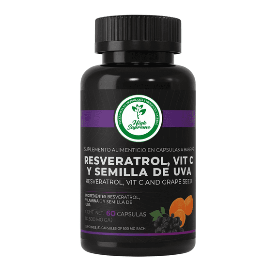 High Supreme Resveratrol 500mg with Vitamin C & Grape Seed Extract 60 Capsules Advanced Antioxidant & Cellular Support Formula Supports Cardiovascular Wellness & Longevity Non-GMO Dietary