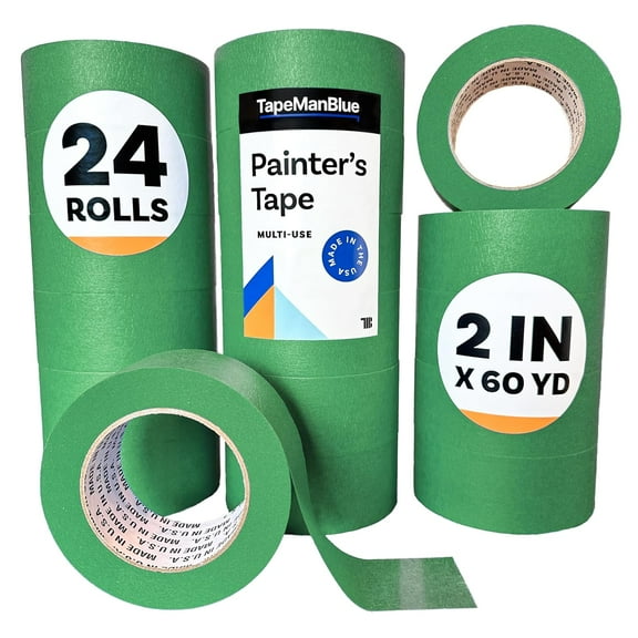 High Tack Green Painters Tape, 2 inch x 60 Yards, Case of 24 Rolls, Made in America, Clean Removal Green Masking Tape, Strong & UV Resistant