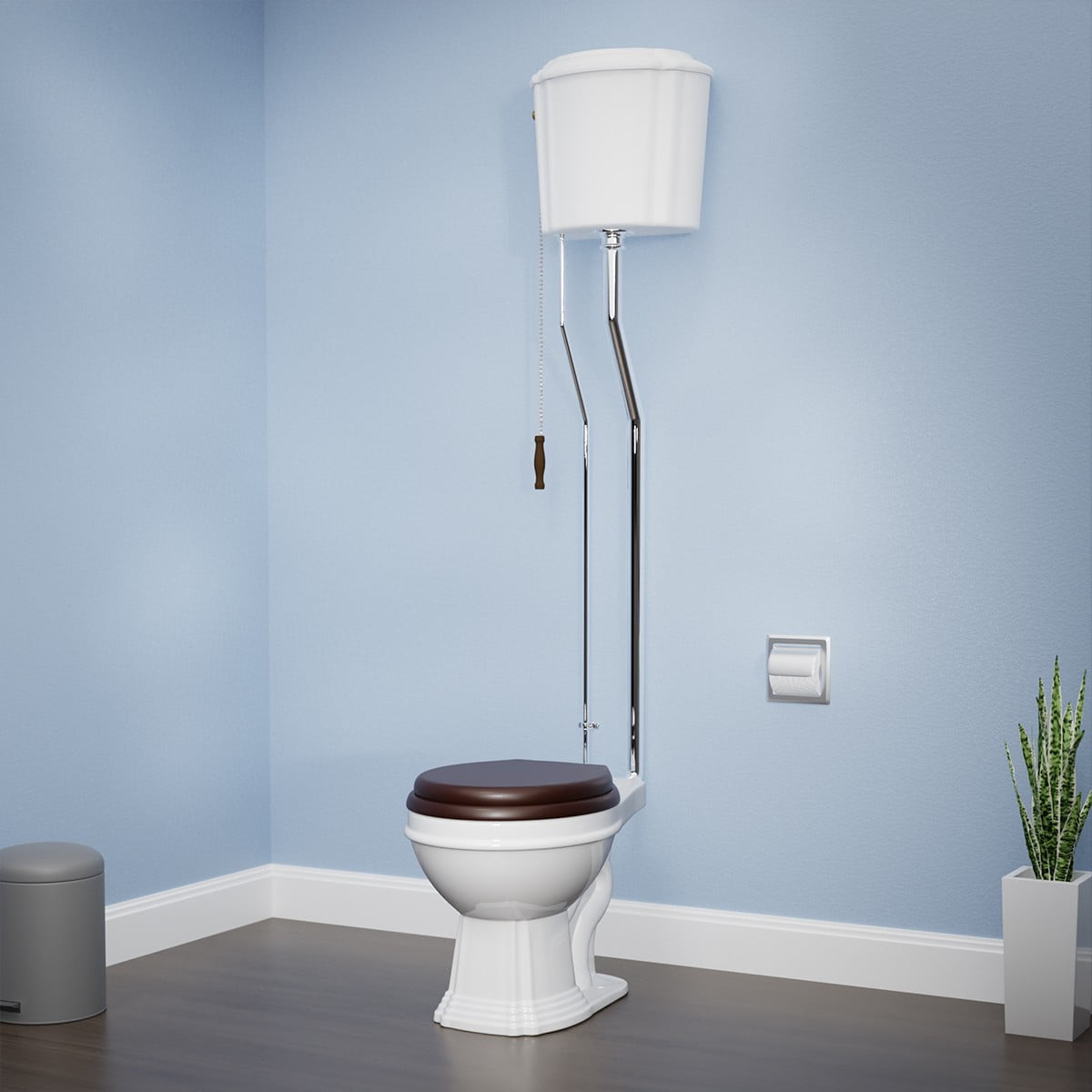 High Tank Pull Chain Toilet White Ceramic TwoPiece Antique 74