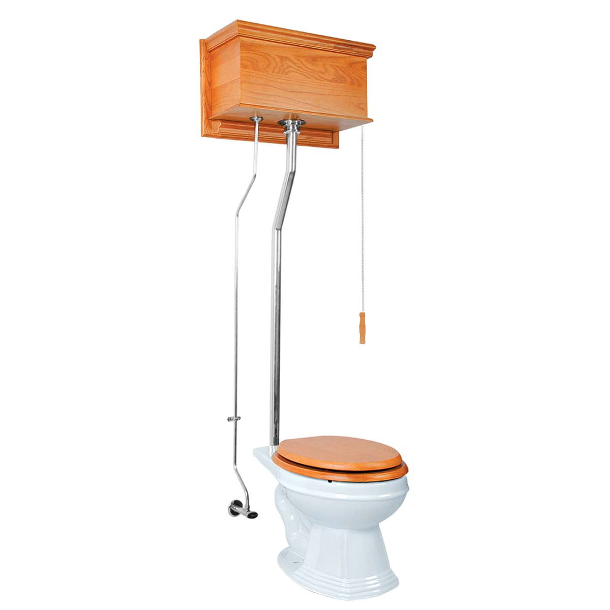 Victorian High Tank Pull Chain Toilet with Light Oak Finish
