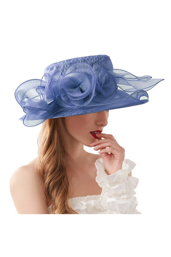 High Tea Hats for Women, Audhol 2025 Derby Hats for Women Ladies, Classy Organza Church Tea Party Wedding Kentucky Fascinator Hat Uv Protection Sun Hats Church Hat Navy One Size