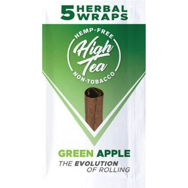 High Tea Non Tobacco All Natural Herbal Smoking Wraps Green Apple 25 Self Rolling Wraps