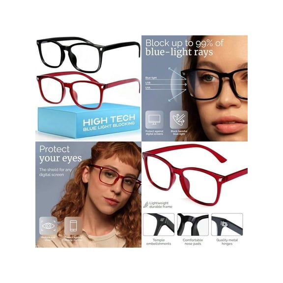 High Tech Blue Light Glasses - Advanced  Computer Glasses - Screen Fatigue & UV Protection(*B9 Light Black + Wine Red Clear)