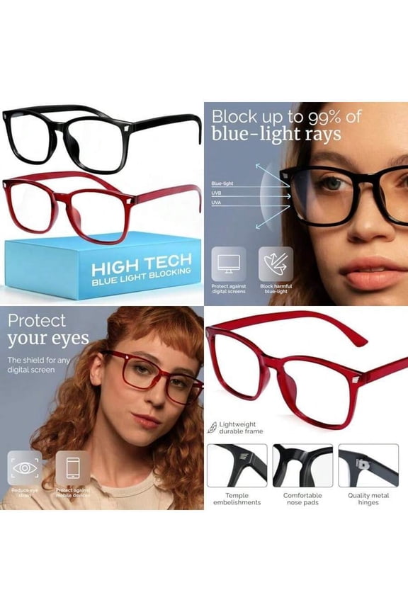 High Tech Blue Light Glasses - Advanced Computer Glasses - Screen Fatigue & UV Protection(*B9 Light Black + Wine Red Clear)