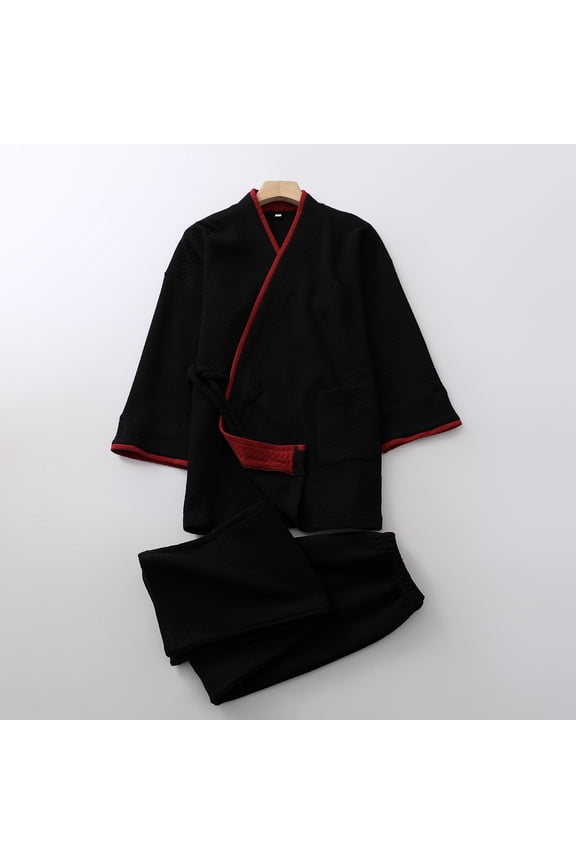 High-Tech Encryption Diamond Pattern Cotton Hanfu Sleepwear Men's Fashionable Splicing Air Clip Cotton Autumn and Winter Warm Home Set