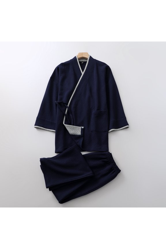 High-Tech Encryption Diamond Pattern Cotton Hanfu Sleepwear Men's Fashionable Splicing Air Clip Cotton Autumn and Winter Warm Home Set