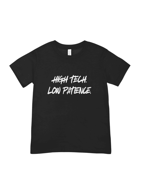 High Tech Low Patience Shirt, Funny Unisex Streetwear T-shirt, Graphic Tee for Friend, Techwear Humor Clothes, Tops Gift for Programmer (Black)