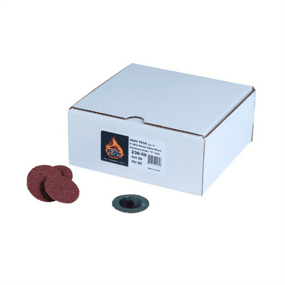 High Teck Products 236-50 R-Style Disc, 2 in Dia, 36 Grit, Aluminum Oxide, Polymer Backing