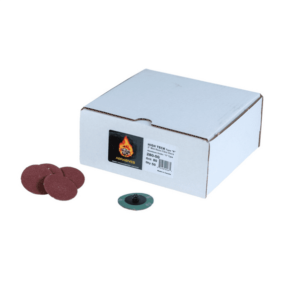 High Teck Products 280-50 R-Style Disc, 2 in Dia, 80 Grit, Aluminum Oxide, Polymer Backing