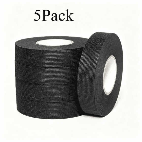 High Temp Self-Adhesive Fabric Wiring Harness Tape, for Automotive Engine Wrap, Cable Protection, Noise Damping, 3/4 Inch x 50 FT, 5 Rolls
