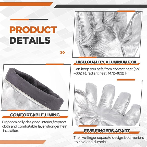 High Temperature Aluminized Welding Gloves Heat Resistant 55CM Long Safety Work Glove for Smelting Metal Industry$$Tools & Hardware Other