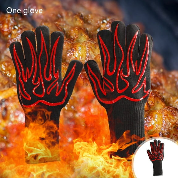 High Temperature BBQ Flame Retardant Fireproof Five Finger Glove | Heat Resistant Up to 800°F | Non Slip Rubber Grip | Durable Cloth Material | Single Glove 32x12 cm | Black Red Blue
