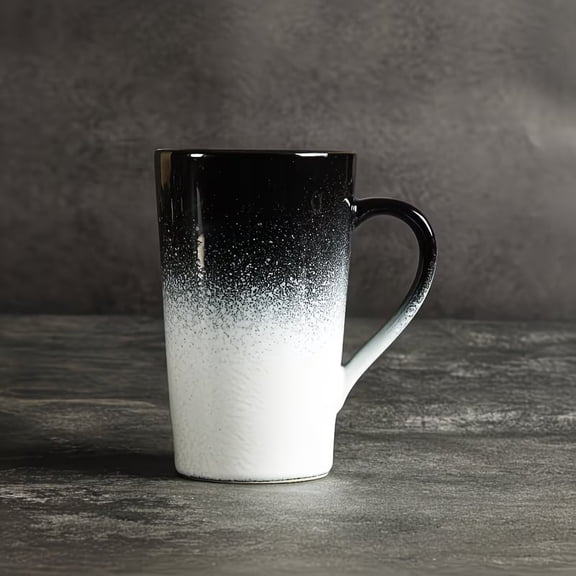 High-Temperature Black and White Gradient Ceramic Coffee Mugs - 400ml Large Capacity, Lead & Chromium-Free, Perfect for Breakfast, Milk, Oatmeal, and Water