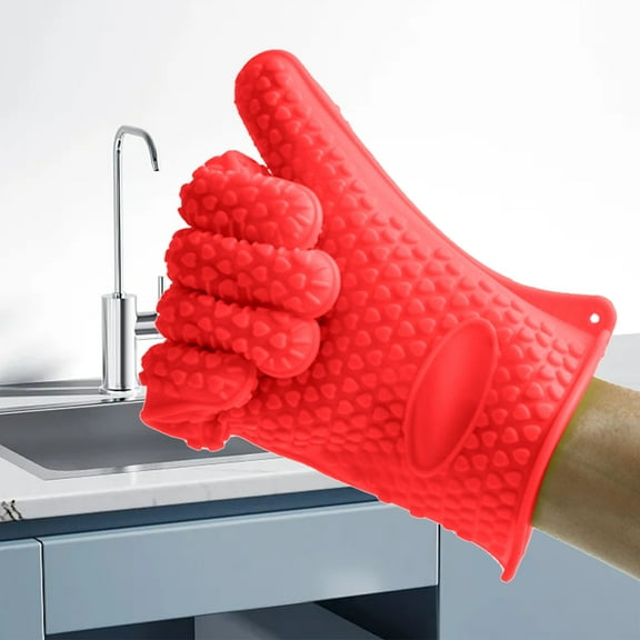 High Temperature Insulated Silicone Baking Gloves Five Finger Heart Shaped Kitchen Oven for Microwave and Pot Handling