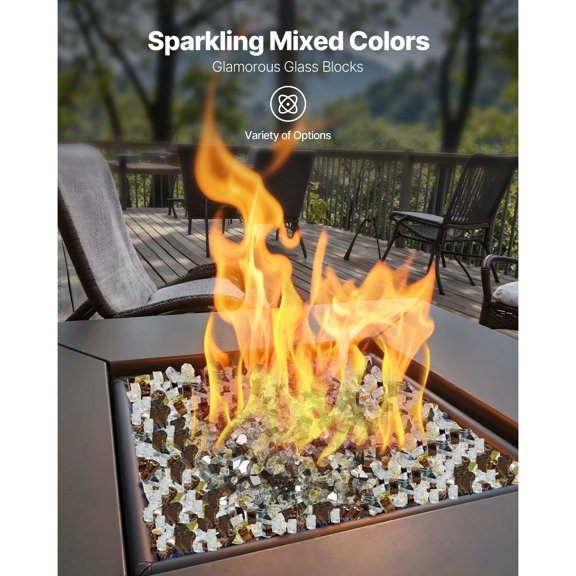 High Temperature Resistant Fire Glass 10 LBS 4.5 KG Reflective Firepit Glass Rock 1/2 Inch 12.7 mm High Luster Stone Landscaping for Fire Pit Table Copper Clear Gold